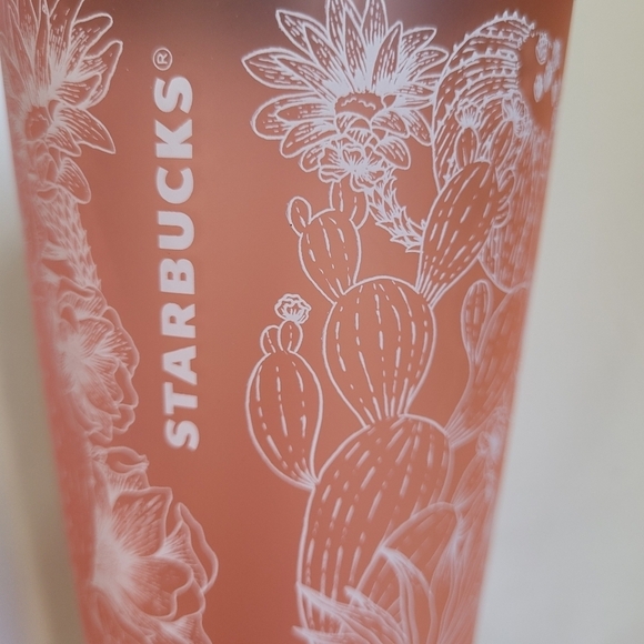 Starbucks Matte Coral  Pink Cactus Venti 24 Oz Tumbler w/ Straw Travel Cup RARE - Picture 10 of 12